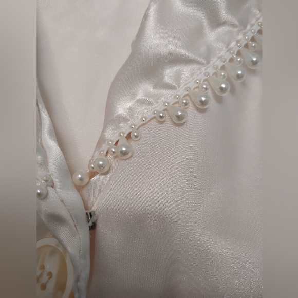 Vintage Nicola Satin Button Up Bead Shawl Collar Sheer Long Sleeve - Picture 3 of 5